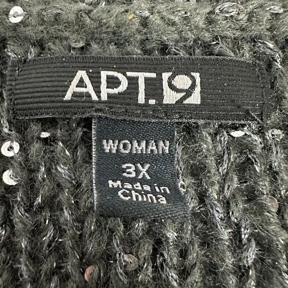 Apt 9 Womens 3X Black Sequin Pullover Sweater V Neck Long Sleeves - Picture 5 of 10